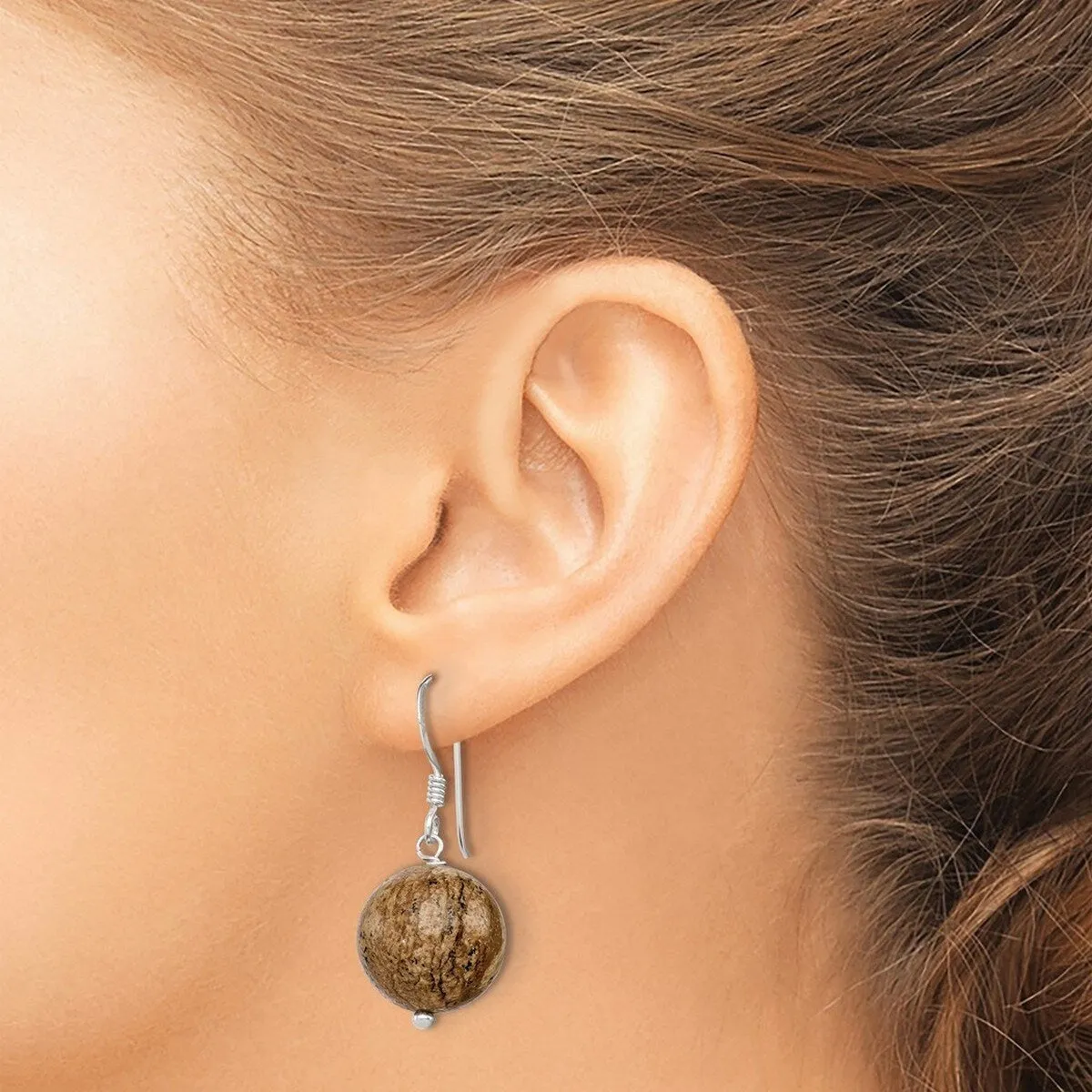 Curata 925 Sterling Silver Picture Jasper Bead Dangle Hook Earrings - 28x14mm sold by Zulily product image thumbnail 4