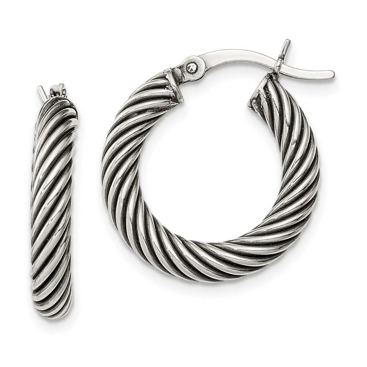 Curata 925 Sterling Silver 3.5mm Antiqued Twisted Oxidized Hoop Earrings sold by Zulily product image thumbnail 2