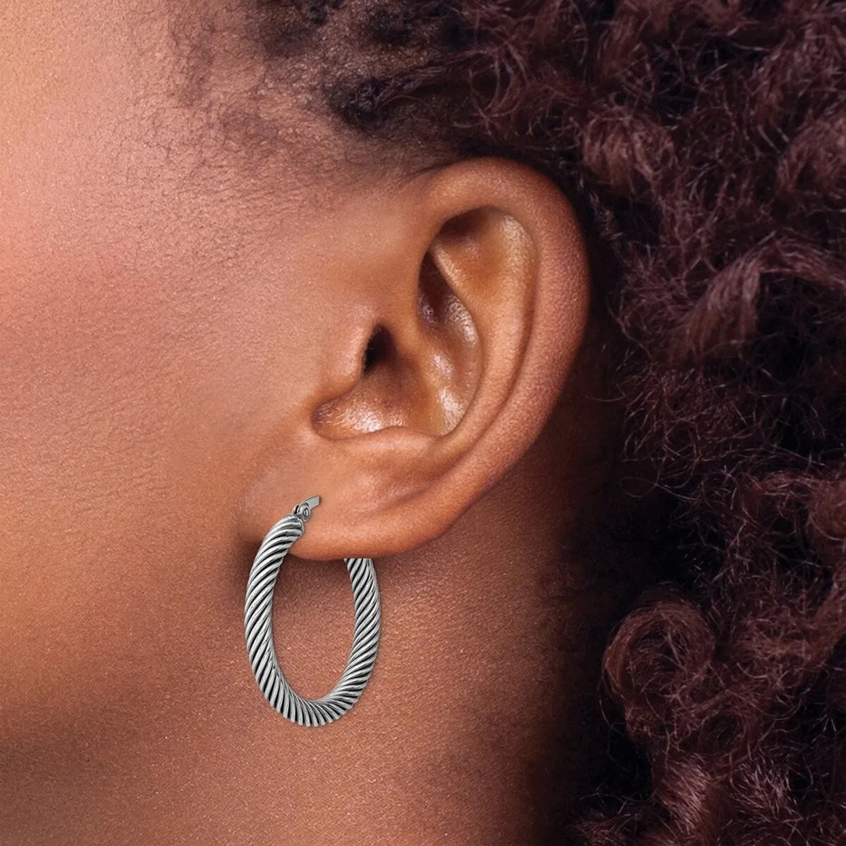 Curata 925 Sterling Silver 3.5mm Antiqued Twisted Oxidized Hoop Earrings sold by Zulily product image thumbnail 3