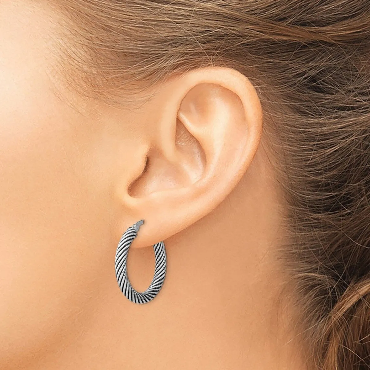 Curata 925 Sterling Silver 3.5mm Antiqued Twisted Oxidized Hoop Earrings sold by Zulily product image thumbnail 4
