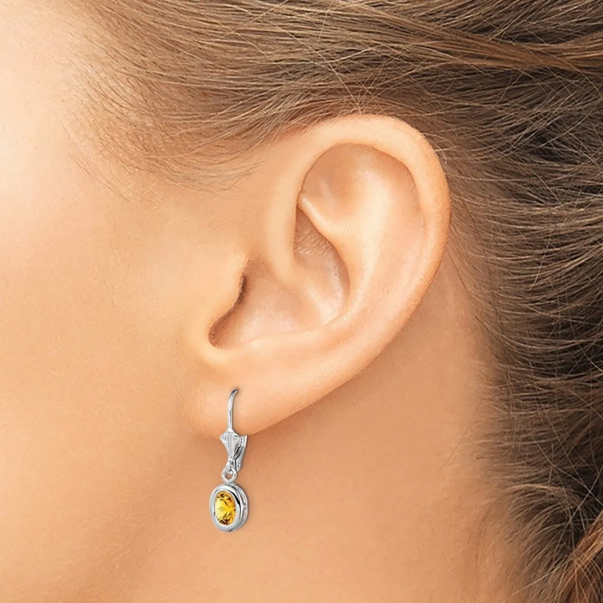 Curata 925 Sterling Silver Bezel 7x5mm Oval Citrine Leverback Earrings - 28x8mm sold by Zulily
