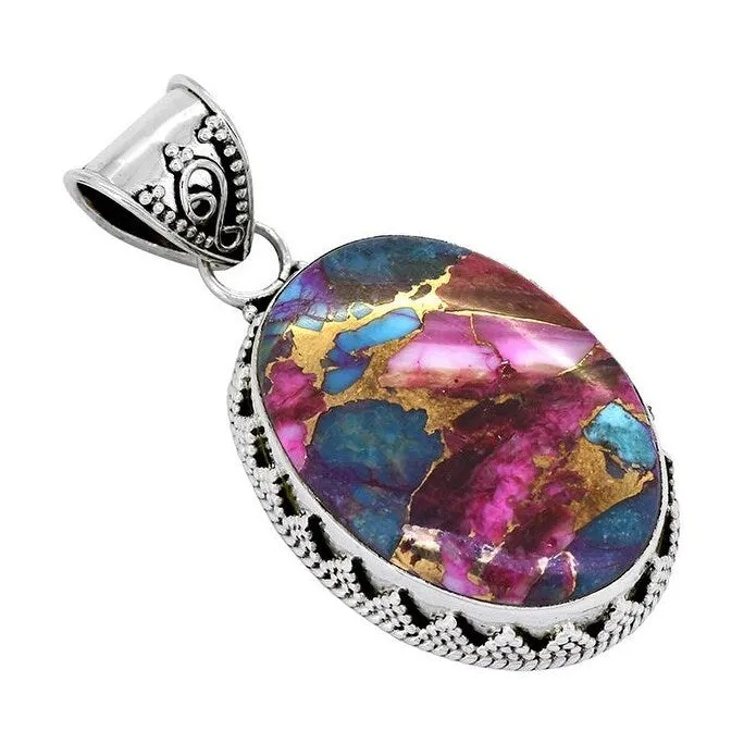 YS Gems Sterling Silver Pink Oyster Copper Turquoise Artisan Pendant sold by Zulily
