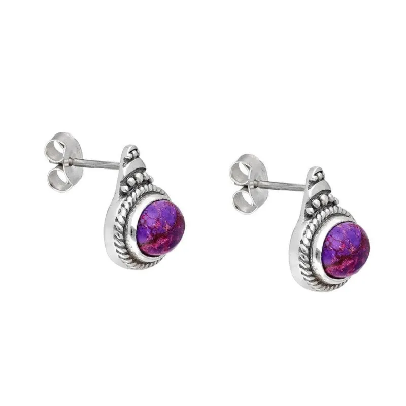 YS Gems Purple Copper Turquoise Sterling Silver Stud Earrings - .5 x 5 sold by Zulily