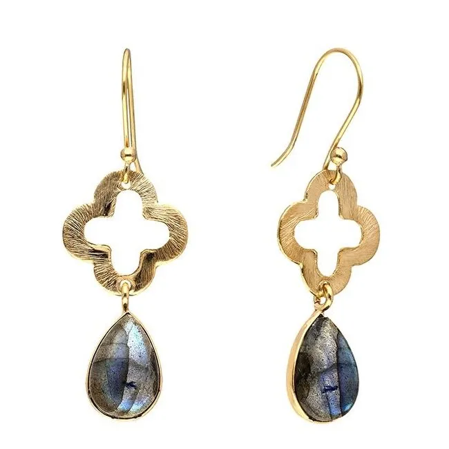 YS Gems Gold Plated Over Silver Labradorite Clover Drop Earrings - 1.5 x .6 sold by Zulily product image thumbnail 3
