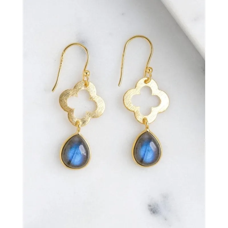 YS Gems Gold Plated Over Silver Labradorite Clover Drop Earrings - 1.5 x .6 sold by Zulily