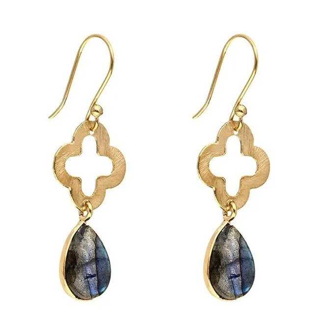 YS Gems Gold Plated Over Silver Labradorite Clover Drop Earrings - 1.5 x .6 sold by Zulily product image thumbnail 4