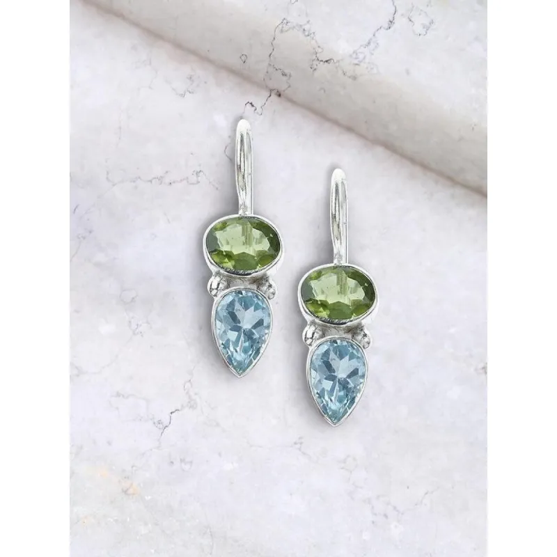 YS Gems Sterling Silver Blue Topaz Peridot Dangle Earrings sold by Zulily