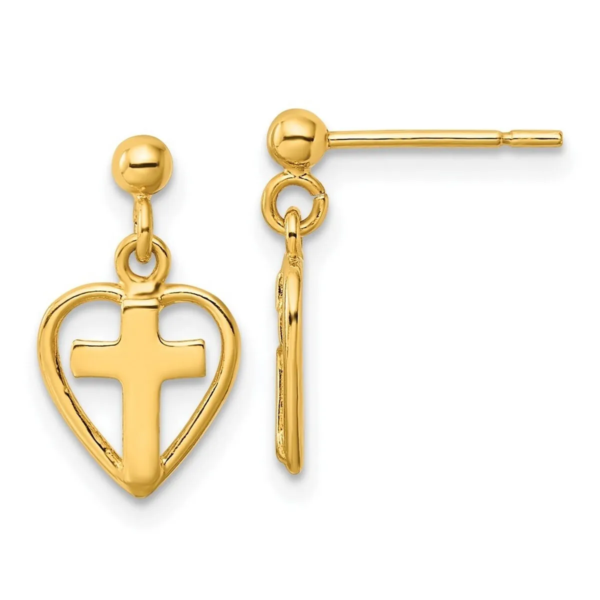 Curata 925 Sterling Silver Gold Plated Cross In Heart Dangle Post Earrings - 16.5x9.25mm sold by Zulily product image thumbnail 3