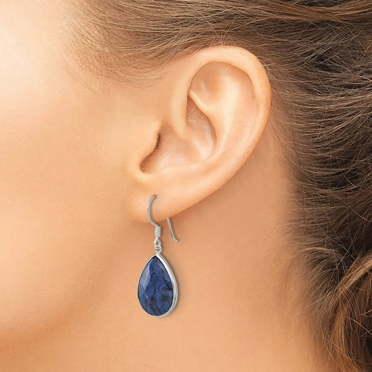 Curata 925 Sterling Silver Bezel Faceted Pear Blue Lapis Dangle Hook Earrings - 36.6x14mm sold by Zulily product image thumbnail 4