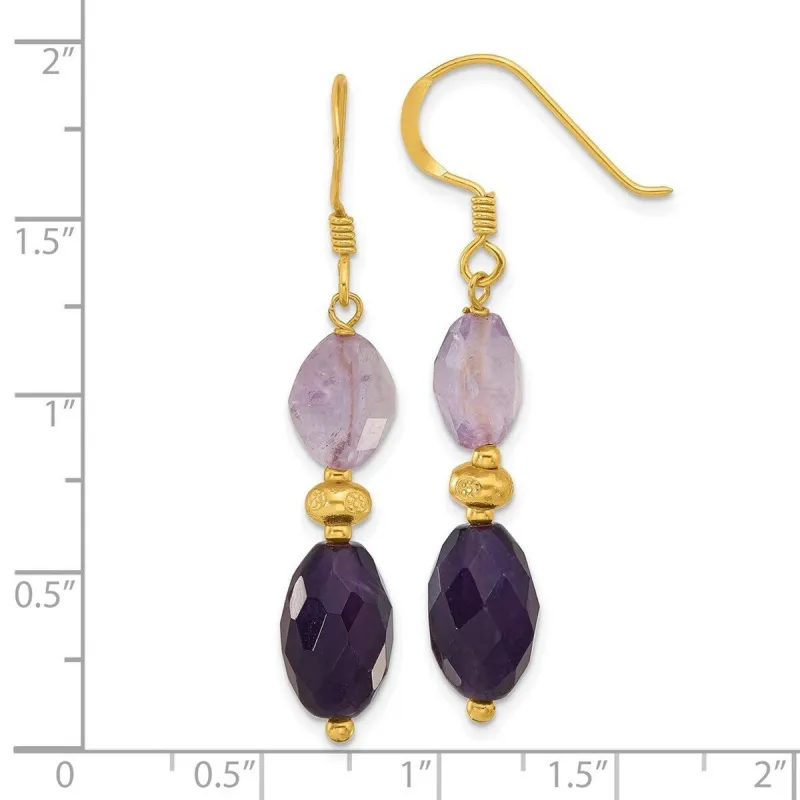 Curata 925 Sterling Silver Gold Plated Checkerboard Amethyst Dangle Earrings - 47.6x10.1mm sold by Zulily