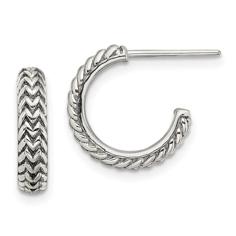 Curata 925 Sterling Silver Small Zig Zag Hoop Artisan Oxidized Earrings - 14.1x1.7mm sold by Zulily
