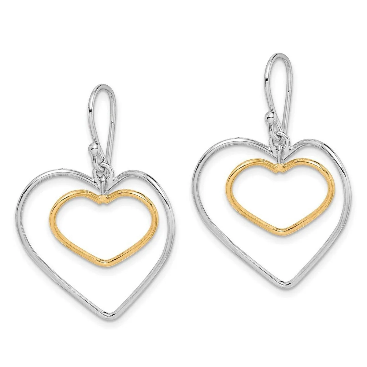 Curata 925 Sterling Silver Gold Plated Hook Double Heart Wire Dangle Earrings - 36x26mm sold by Zulily