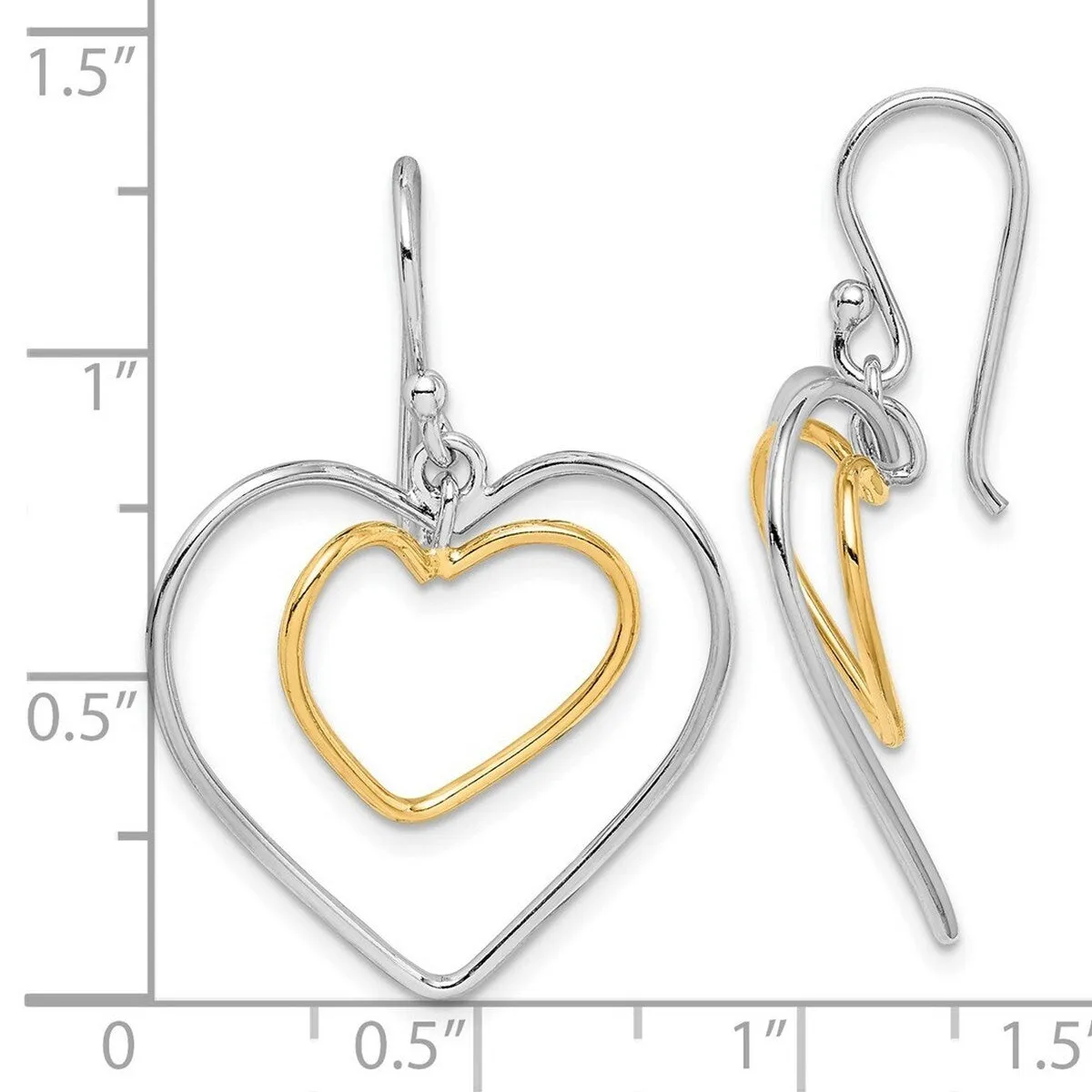 Curata 925 Sterling Silver Gold Plated Hook Double Heart Wire Dangle Earrings - 36x26mm sold by Zulily product image thumbnail 2