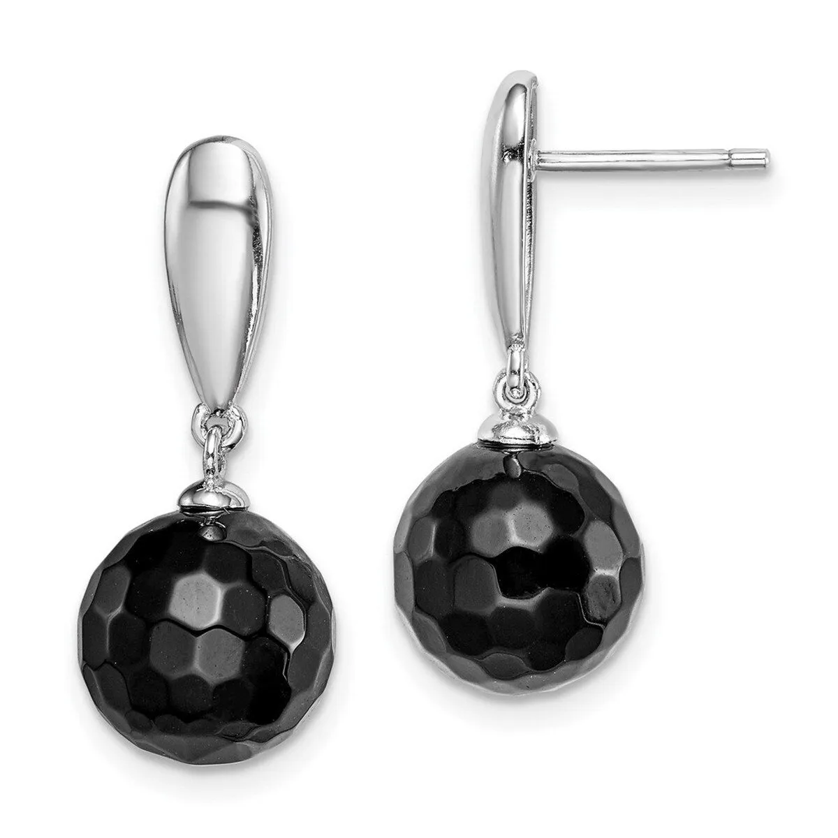 Curata 925 Sterling Silver Rhodium Plated Faceted 10mm Simulated Onyx Dangle Post Earrings - 23.5x9.73mm sold by Zulily