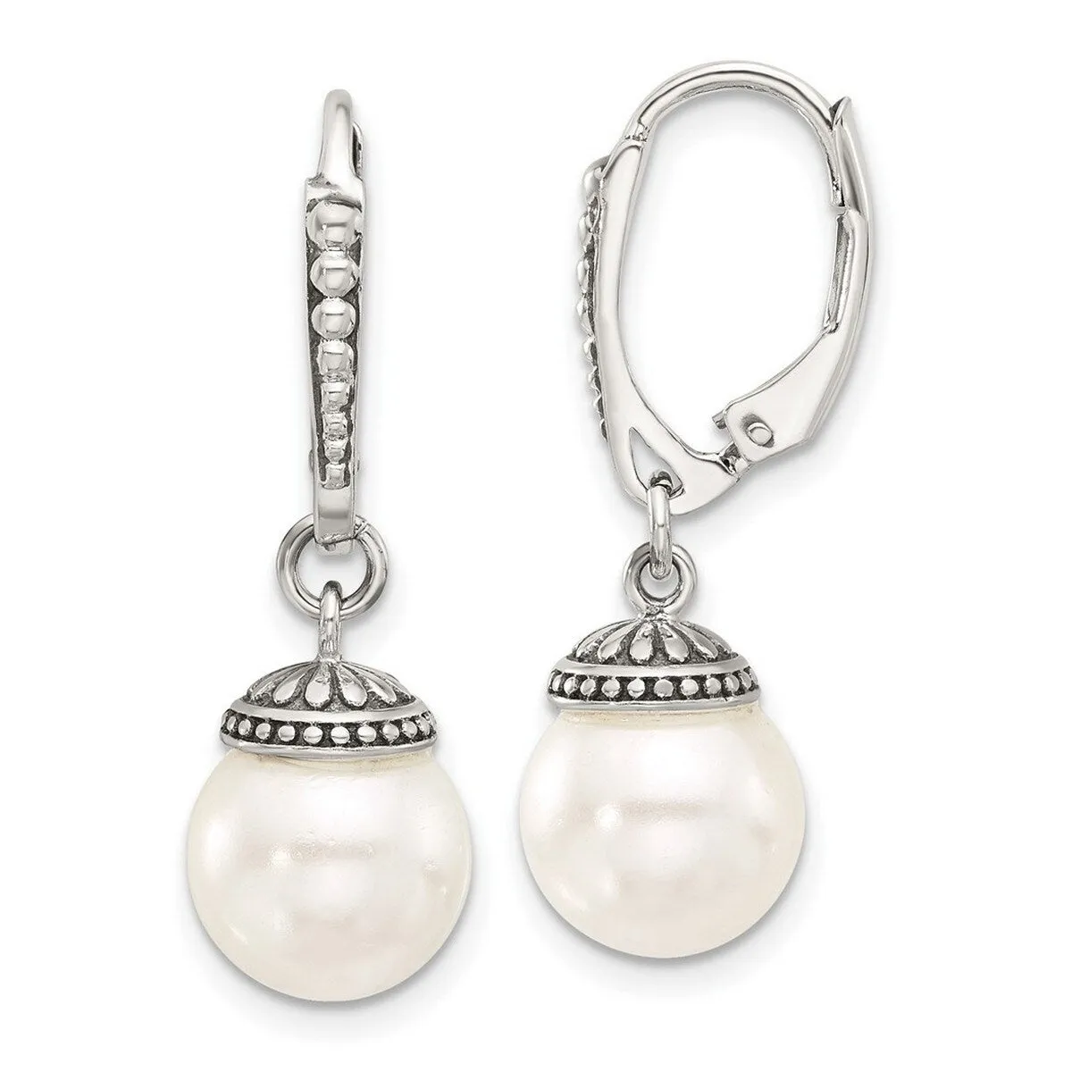 Curata 925 Sterling Silver Antiqued Artisan Synthetic Pearl Bead Leverback Earrings 32.4x10mm sold by Zulily product image thumbnail 5