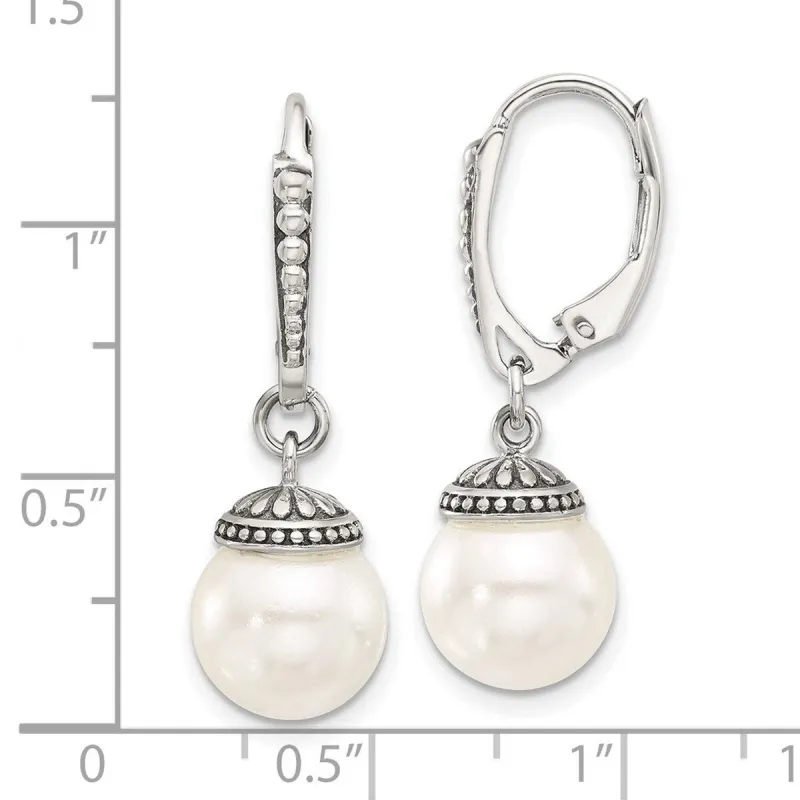 Curata 925 Sterling Silver Antiqued Artisan Synthetic Pearl Bead Leverback Earrings 32.4x10mm sold by Zulily