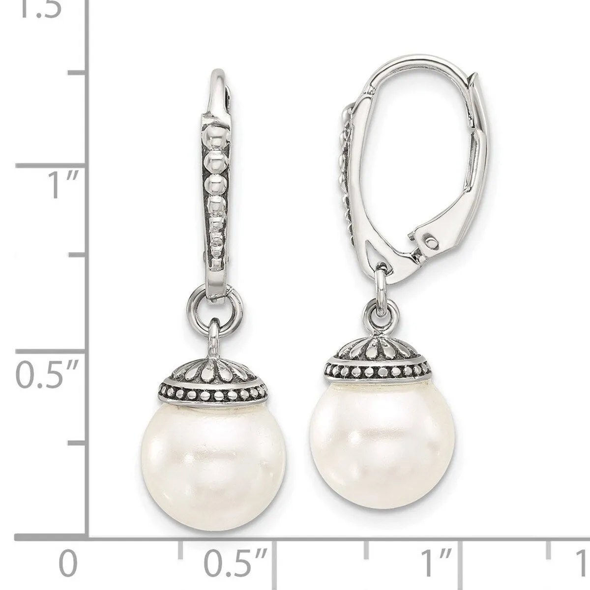 Curata 925 Sterling Silver Antiqued Artisan Synthetic Pearl Bead Leverback Earrings 32.4x10mm sold by Zulily