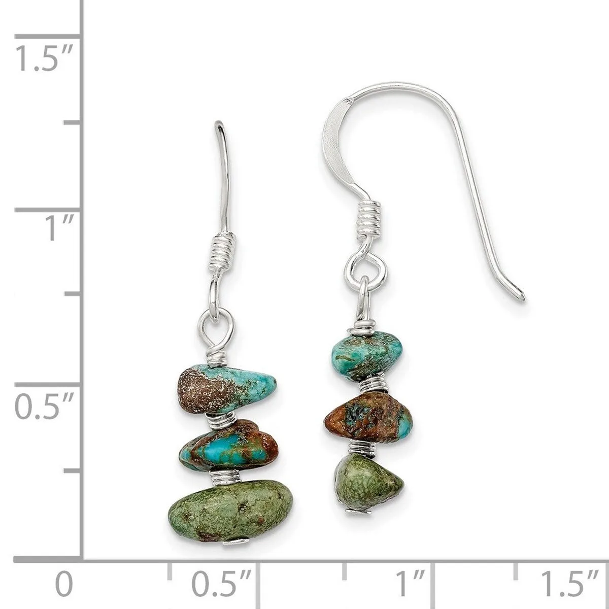Curata 925 Sterling Silver Turquoise Chip Dangle Hook Earrings - 26x8mm sold by Zulily