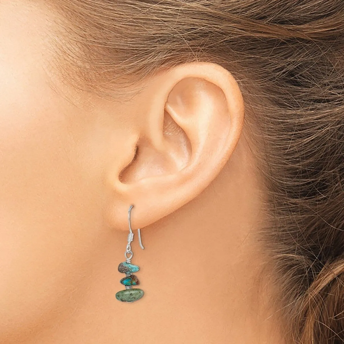 Curata 925 Sterling Silver Turquoise Chip Dangle Hook Earrings - 26x8mm sold by Zulily product image thumbnail 4