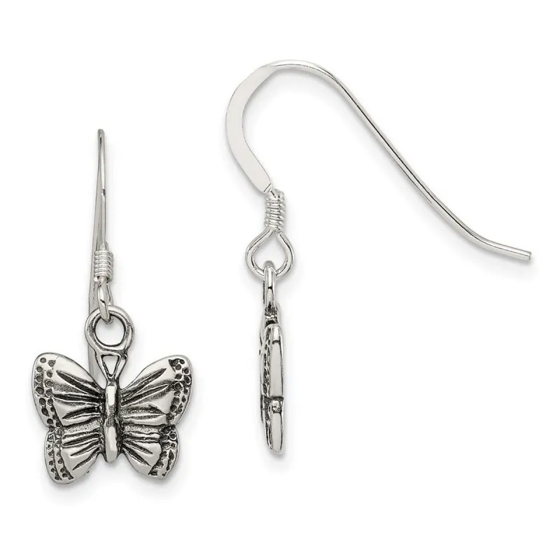 Curata 925 Sterling Silver Antiqued Butterfly Angel Hook Artisan Oxidized Earrings - 14x11mm sold by Zulily
