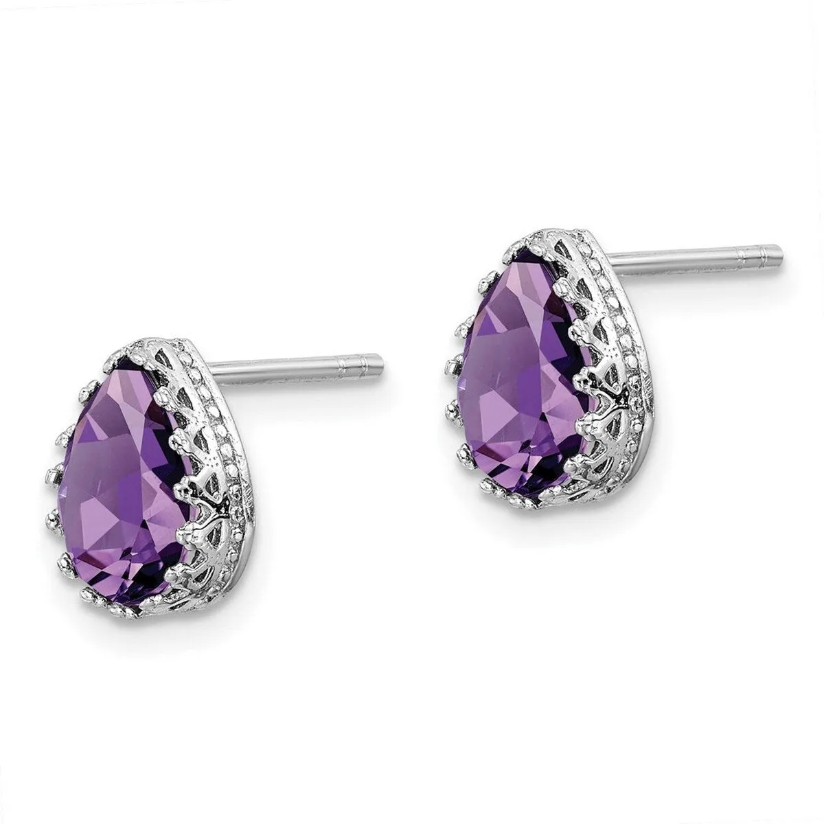 Curata 925 Sterling Silver Rhodium Plated Polished Pear Amethyst Post Earrings - 10x7mm sold by Zulily product image thumbnail 2