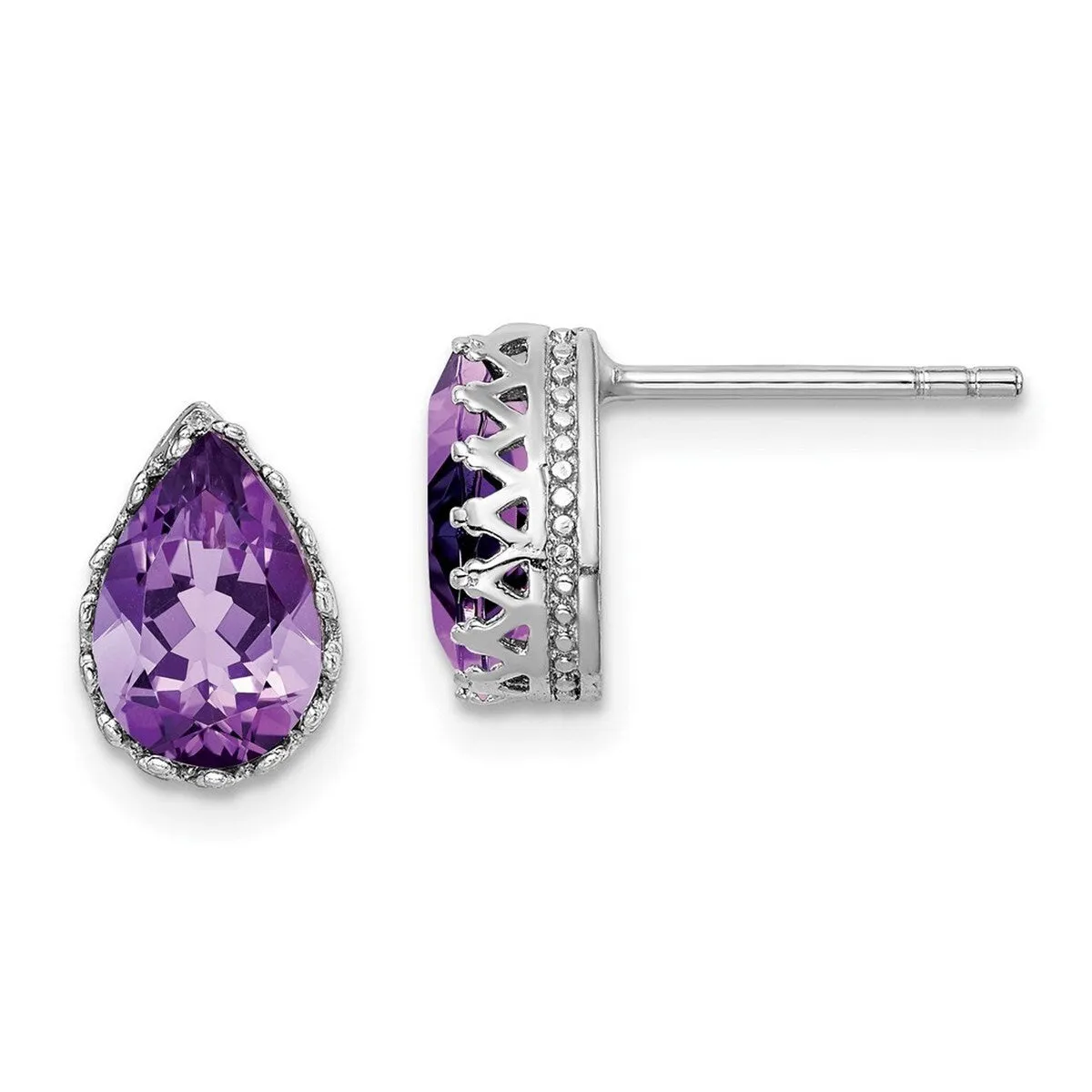 Curata 925 Sterling Silver Rhodium Plated Polished Pear Amethyst Post Earrings - 10x7mm sold by Zulily