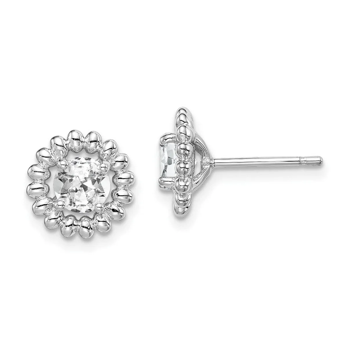 Curata 925 Sterling Silver Rhodium Plated 10mm Beaded White Topaz Earrings sold by Zulily product image thumbnail 3