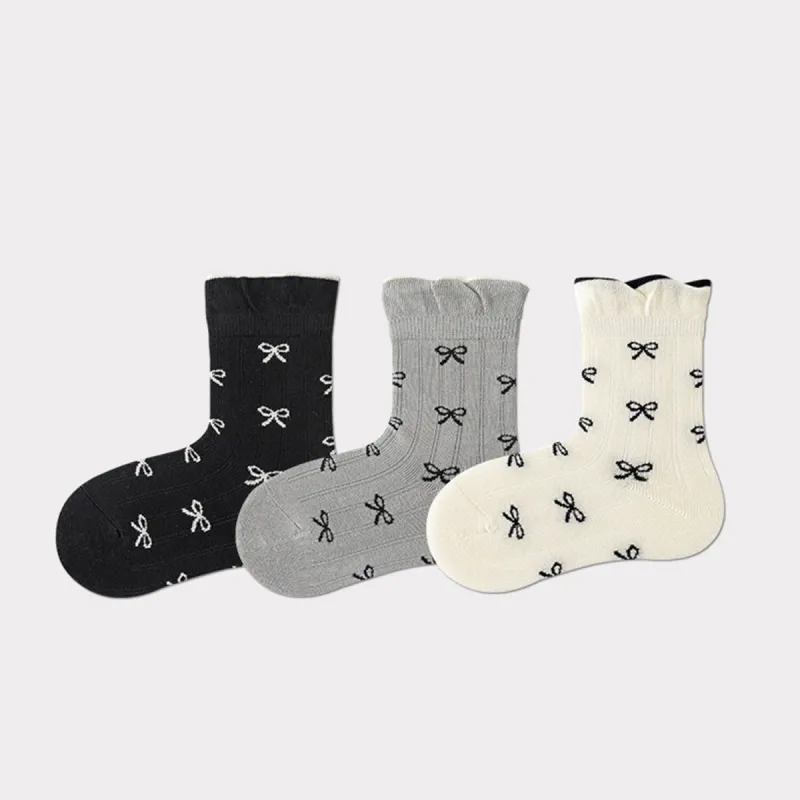 Black Grey & White Three-piece Bow Socks Set sold by Zulily