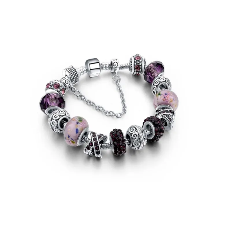 White Gold Plated Purple Crystal Charm Beaded Bracelet sold by Zulily