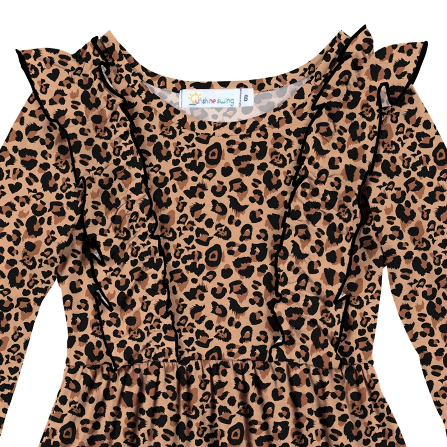 Brown & Black Leopard Print Ruffle-Accent Long-Sleeve A-Line Dress sold by Zulily product image thumbnail 3