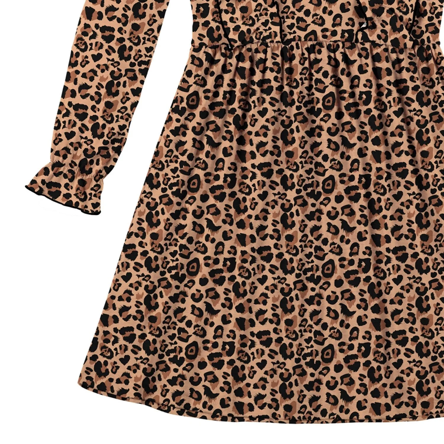 Brown & Black Leopard Print Ruffle-Accent Long-Sleeve A-Line Dress sold by Zulily product image thumbnail 2