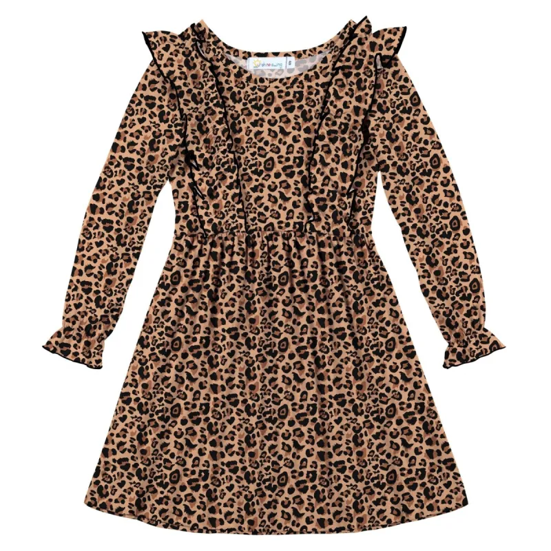 Brown & Black Leopard Print Ruffle-Accent Long-Sleeve A-Line Dress sold by Zulily