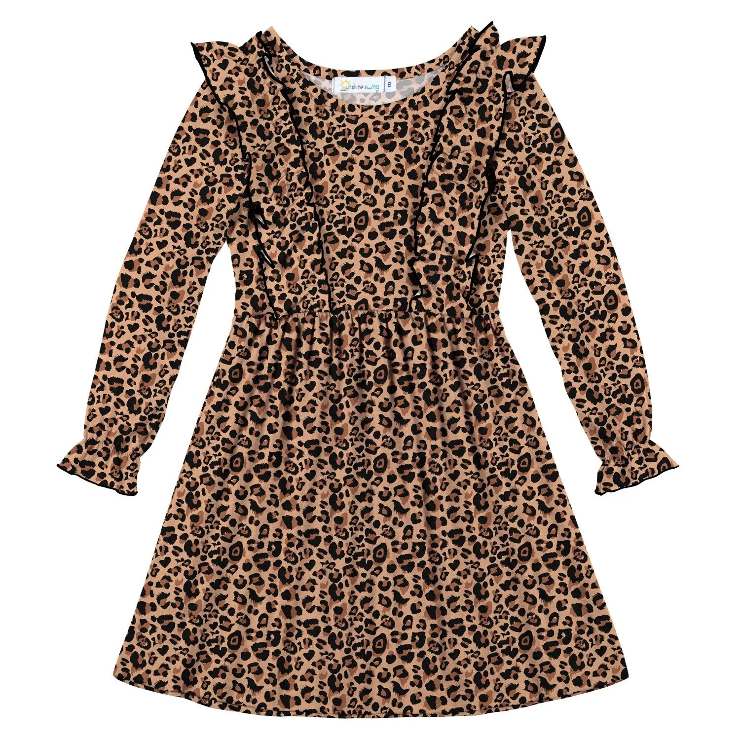 Brown & Black Leopard Print Ruffle-Accent Long-Sleeve A-Line Dress sold by Zulily