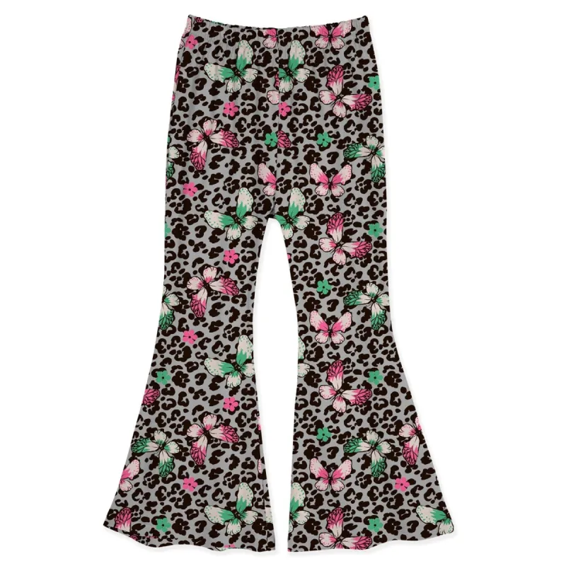 Grey & Black Leopard & Butterfly Print Flare Pants sold by Zulily