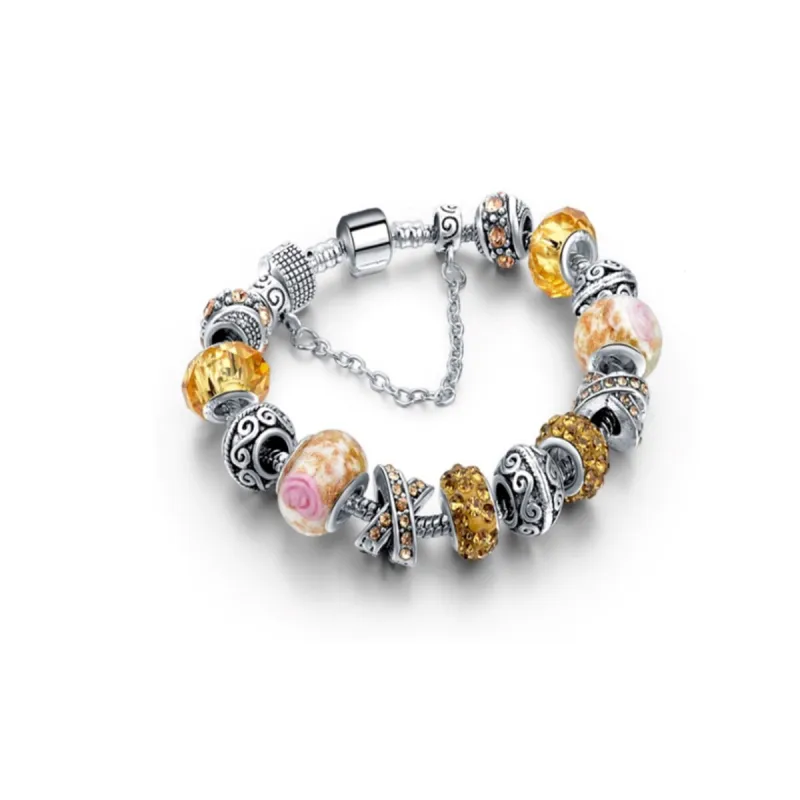 White Gold Plated Yellow Crystal Charm Beaded Bracelet sold by Zulily