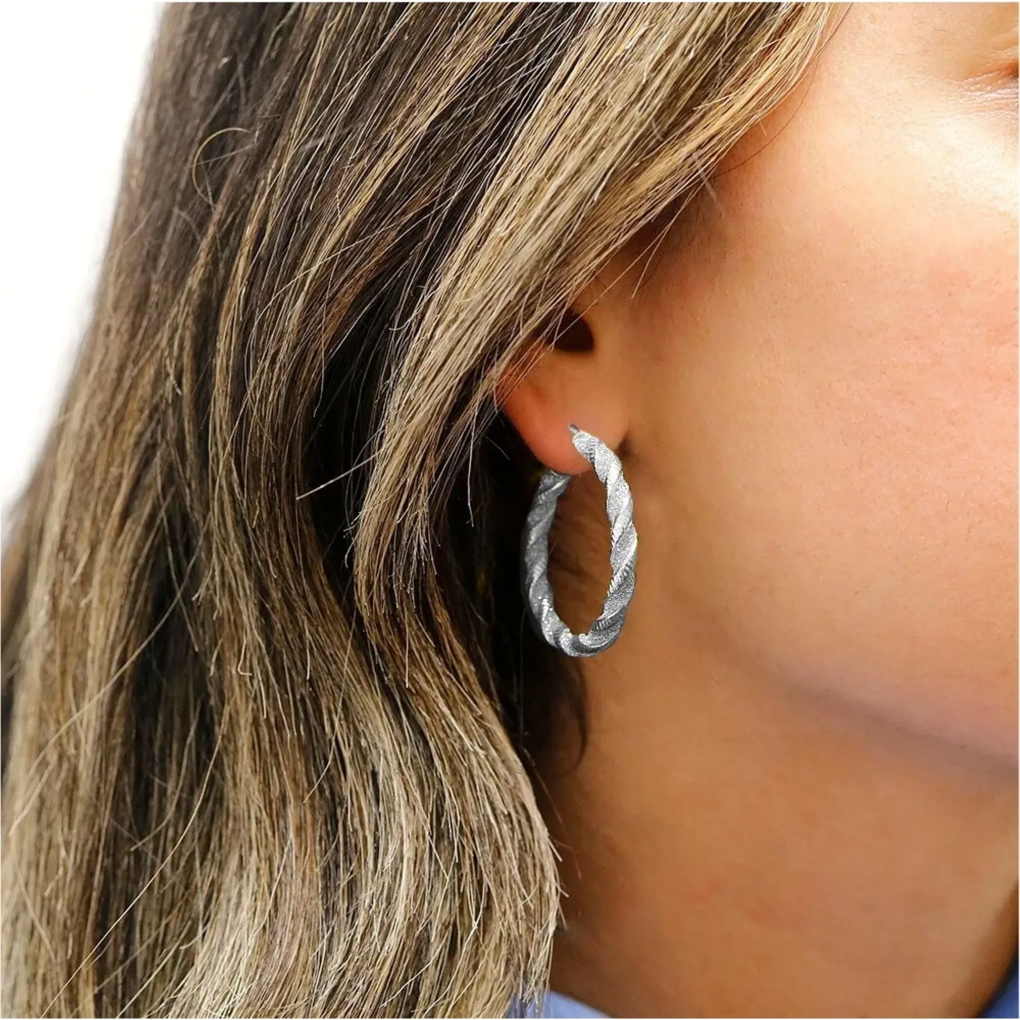 925 Sterling Silver 25MM Spiral Hoop with Crystal Dust Hoop Earrings sold by Zulily product image thumbnail 2