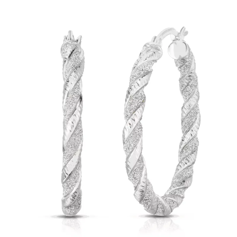 925 Sterling Silver 25MM Spiral Hoop with Crystal Dust Hoop Earrings sold by Zulily