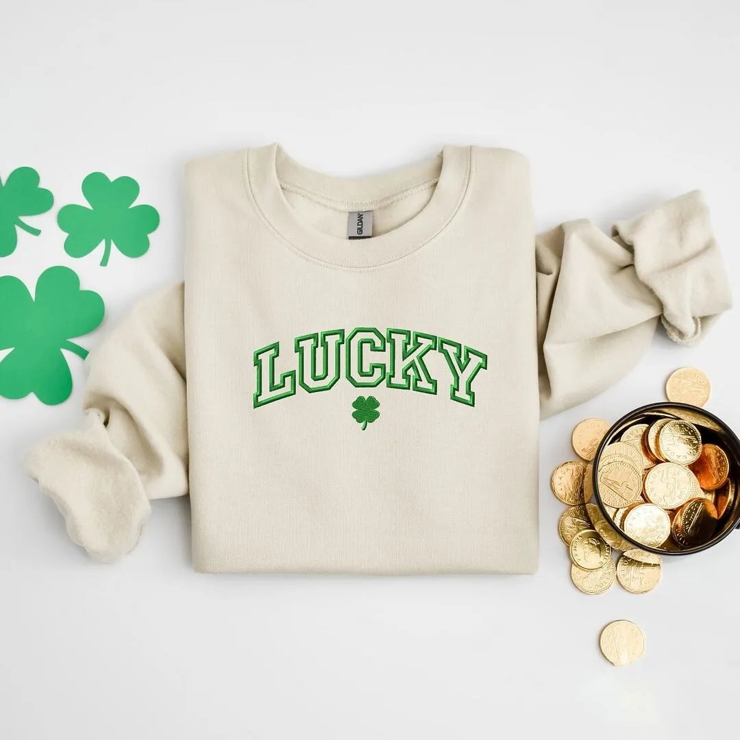 Embroidered Lucky Varsity Clover Graphic Sweatshirt sold by Zulily product image thumbnail 3