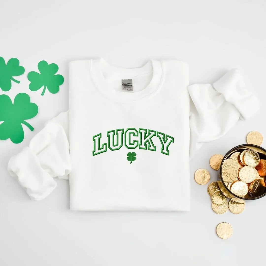 Embroidered Lucky Varsity Clover Graphic Sweatshirt sold by Zulily product image thumbnail 4