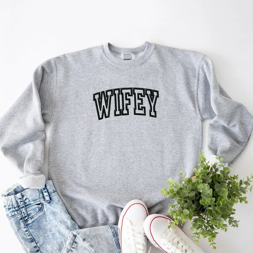 Embroidered Wifey Arched Varsity Graphic Sweatshirt sold by Zulily product image thumbnail 5
