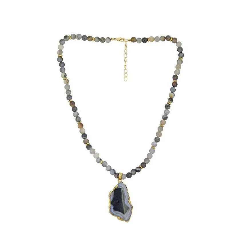 YS Gems Black Druzy Agate Beaded Necklace Brass link chain sold by Zulily product image thumbnail 2