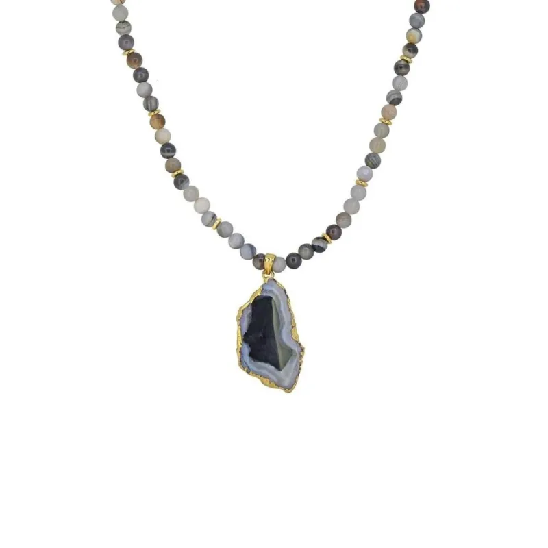 YS Gems Black Druzy Agate Beaded Necklace Brass link chain sold by Zulily