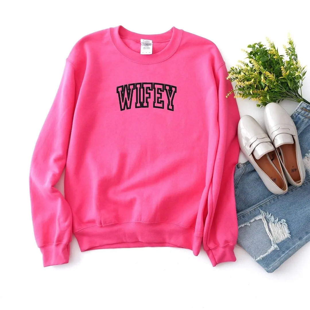 Embroidered Wifey Arched Varsity Graphic Sweatshirt sold by Zulily product image thumbnail 5