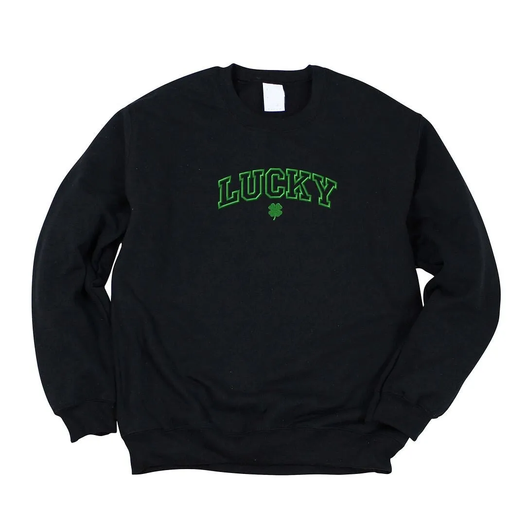 Embroidered Lucky Varsity Clover Graphic Sweatshirt sold by Zulily product image thumbnail 4