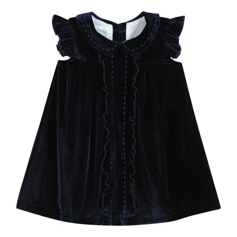 Navy Blue Velvet Flutter Sleeve Dress sold by Zulily