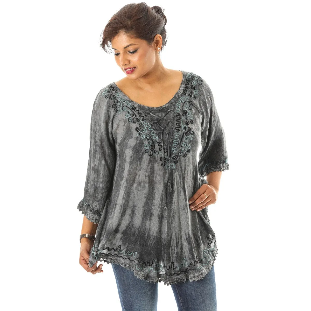 Tie Dye Tunic with Neckline Embroidery sold by Zulily