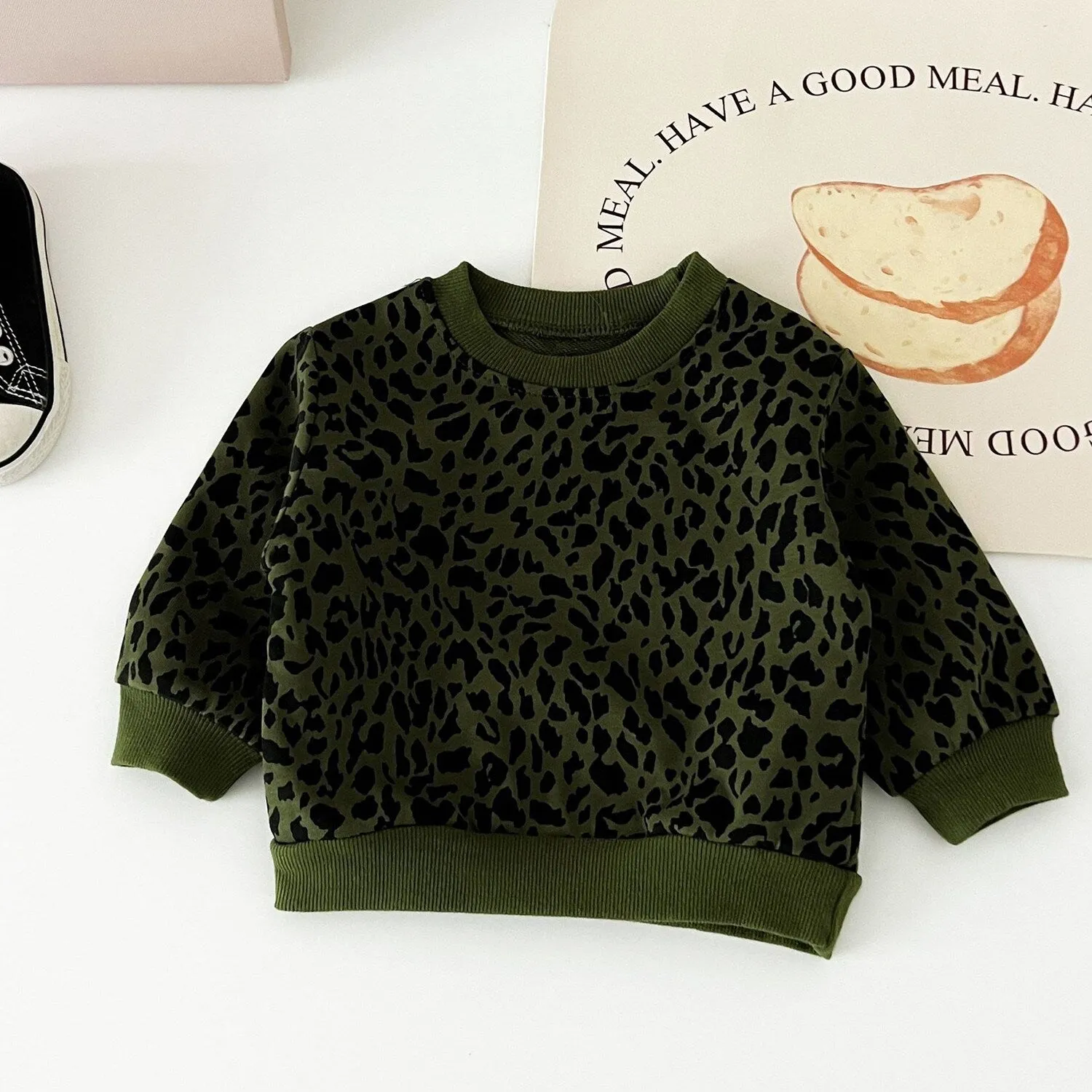 Army Green Leopard Round Neck Sweatshirt & Sweatpants sold by Zulily product image thumbnail 4