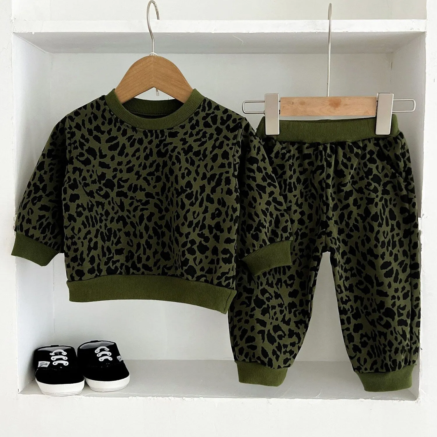 Army Green Leopard Round Neck Sweatshirt & Sweatpants sold by Zulily