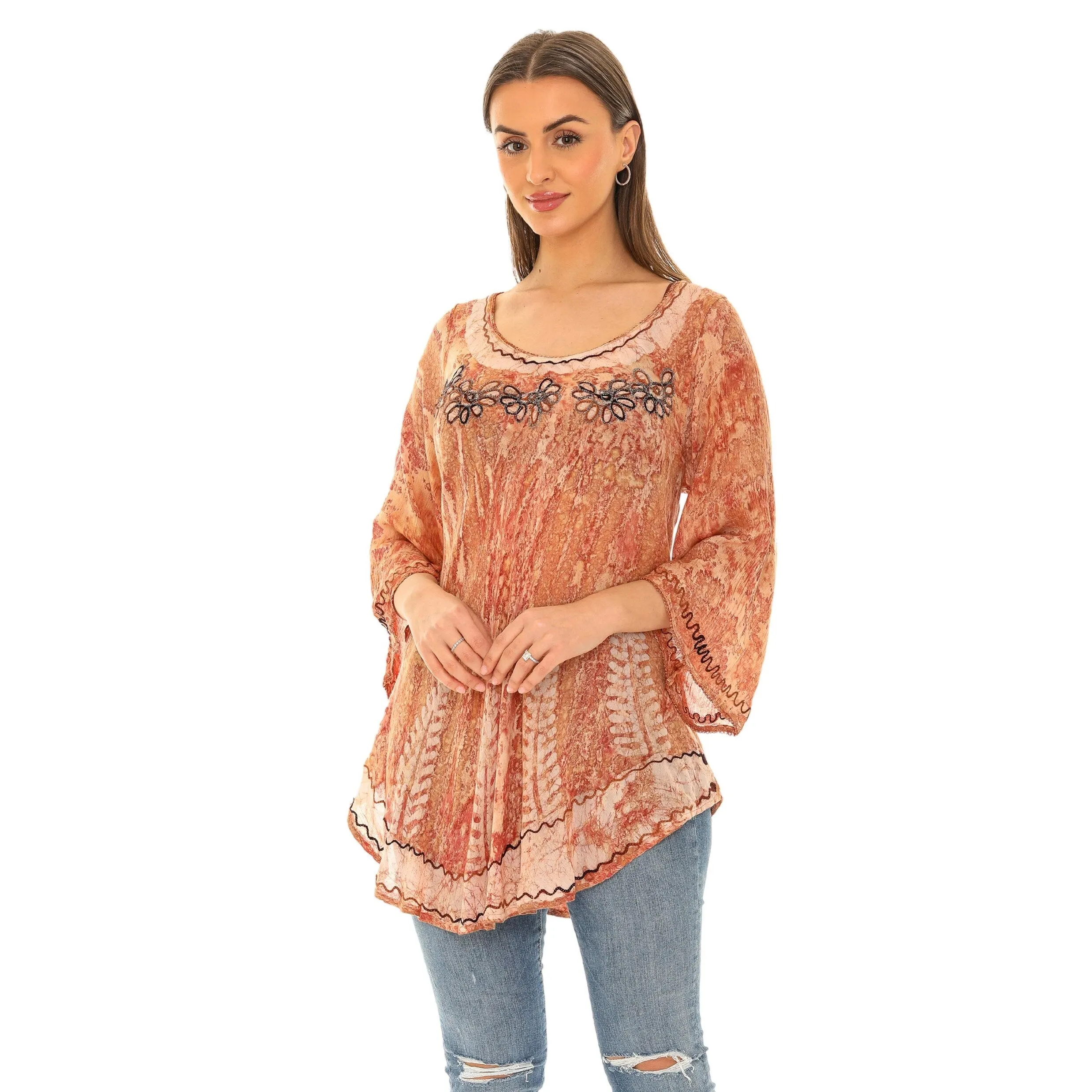Tie-Dye Embroidered Bell-Sleeve Scoop Neck Tunic sold by Zulily product image thumbnail 2