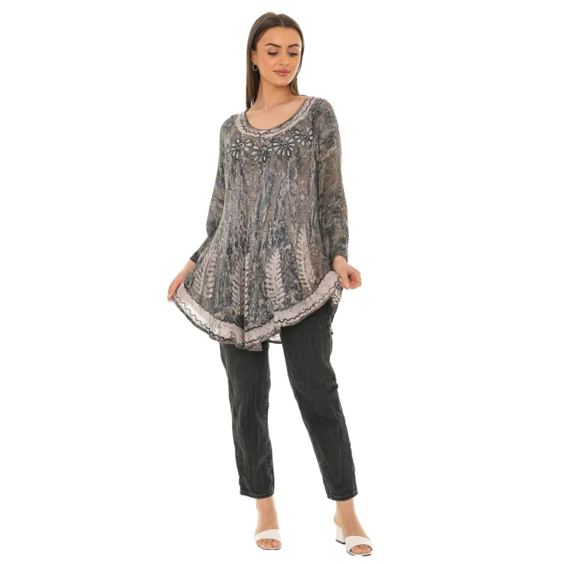 Tie-Dye Embroidered Bell-Sleeve Scoop Neck Tunic sold by Zulily